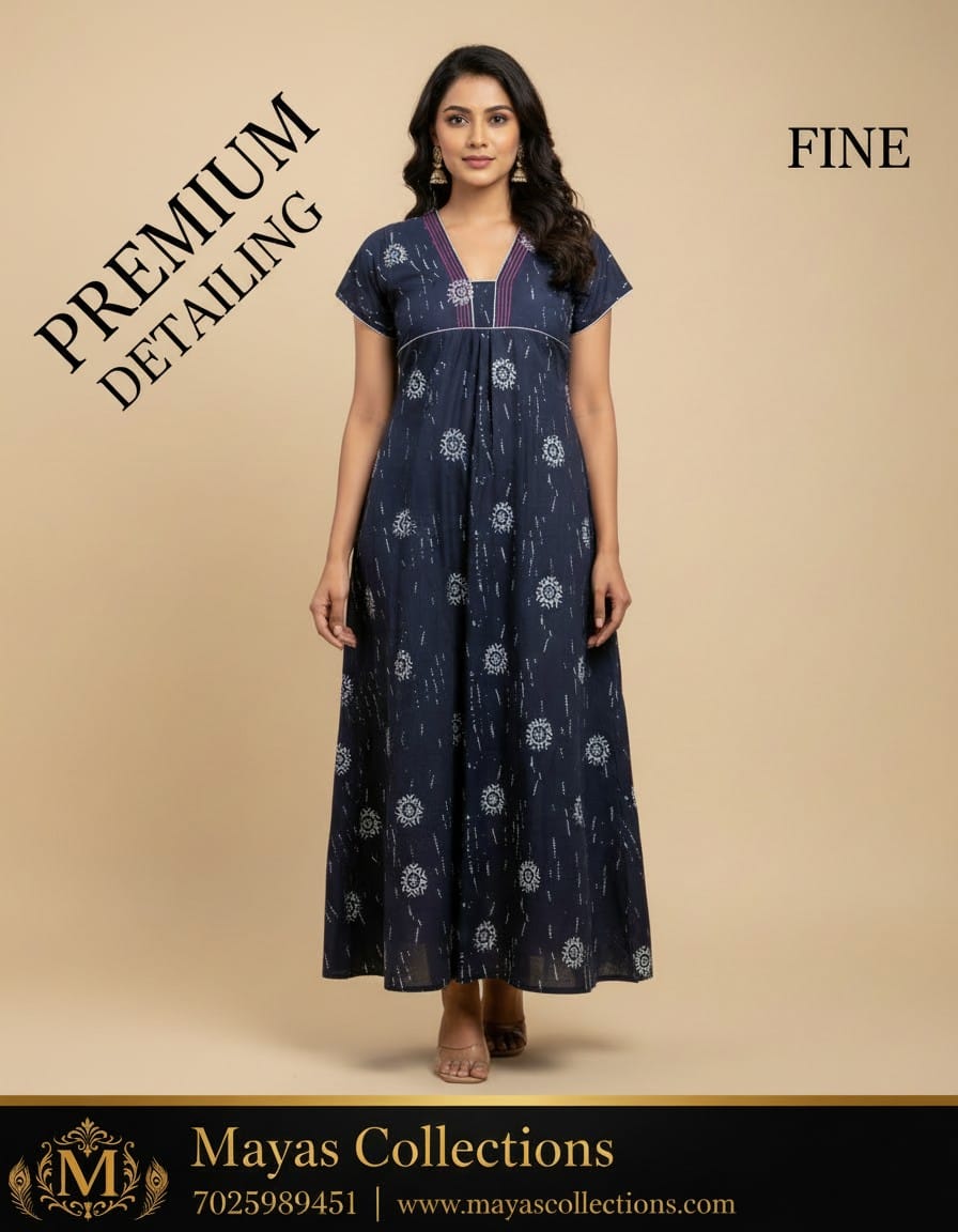 Mayas V Neck Handwork Nighty